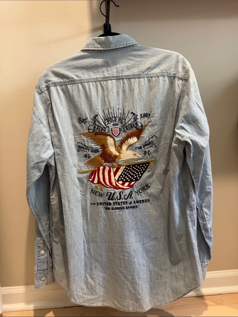 Polo by Ralph Lauren Light Blue Denim Shirt Jacket with Embroidered Rare